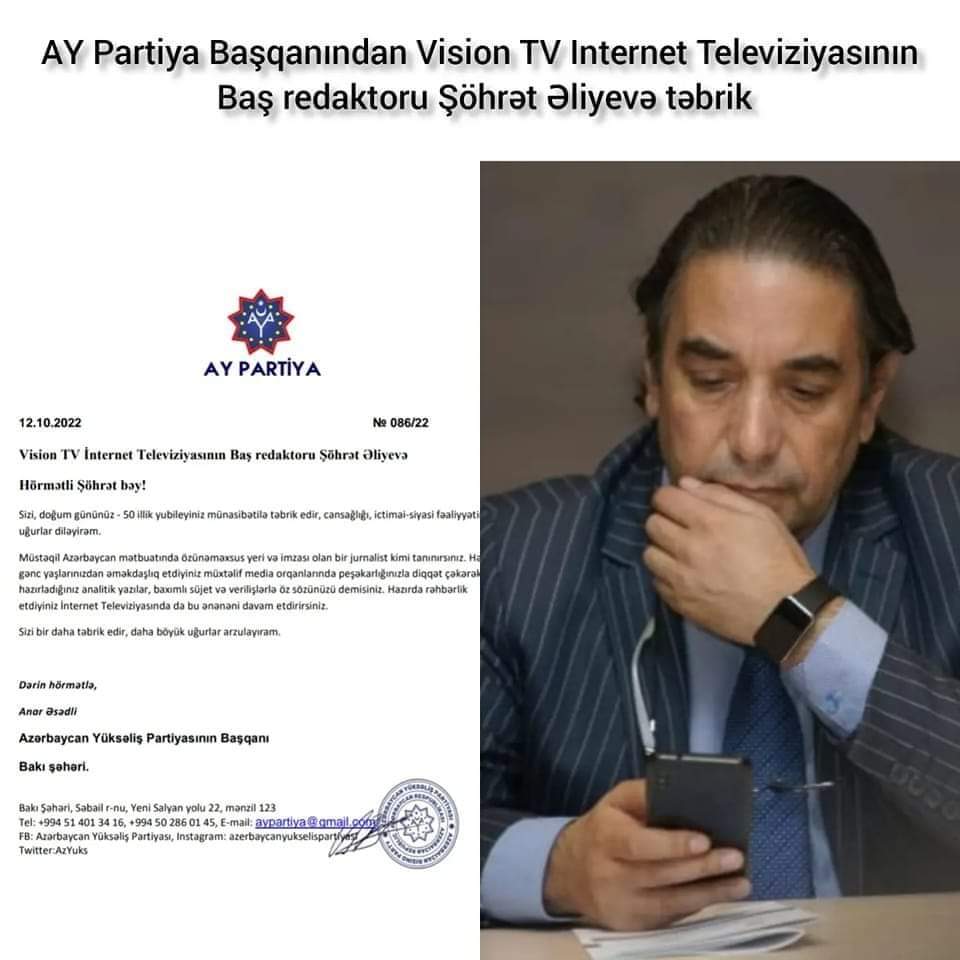 Vision TV İnternet Televiziyasının Baş redaktoru Şöhrət Əliyevə